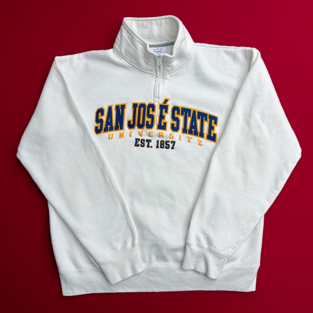 VTG STYLE Champion San Jose State University Quarter Zip Sweatshirt Men LA White